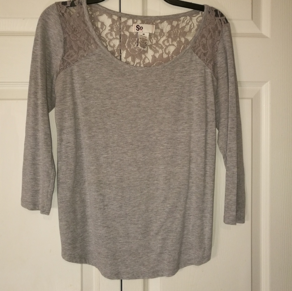 Gray knit top with lace